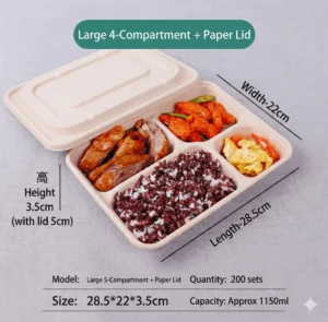 Best Large Sugarcane Container Wholesale (1150ml 4-Compartment)