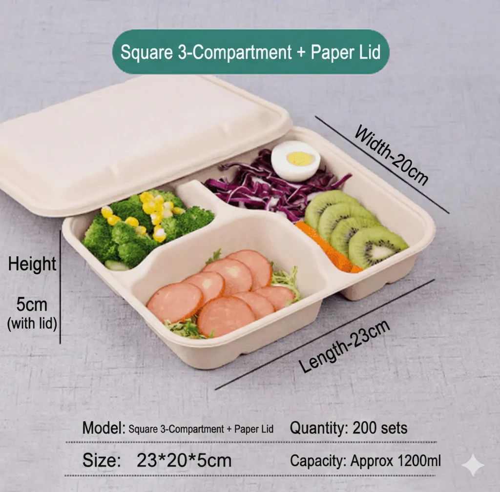 Best 1200ml Square 3-Compartment Sugarcane Container Wholesale (Free Quote)