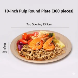 10-inch Pulp Round Plate – Biodegradable Sugarcane Bagasse Dinnerware [300 Pieces]