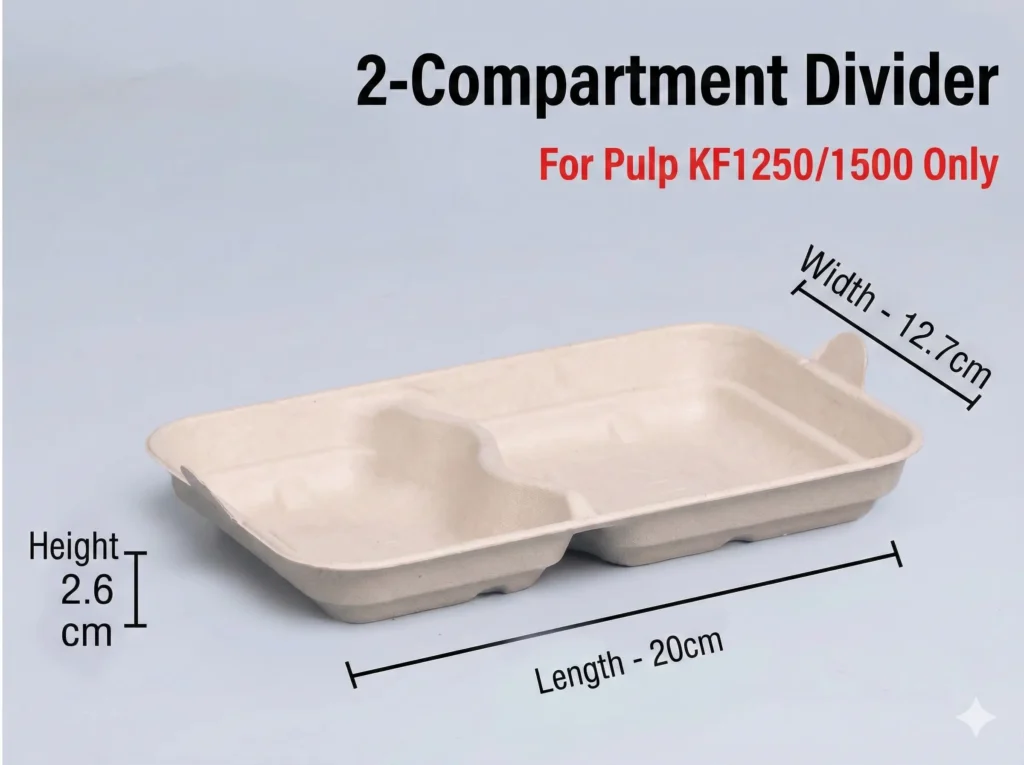 2-Compartment Sugarcane Bagasse Divider Insert for KF1250/1500 Containers