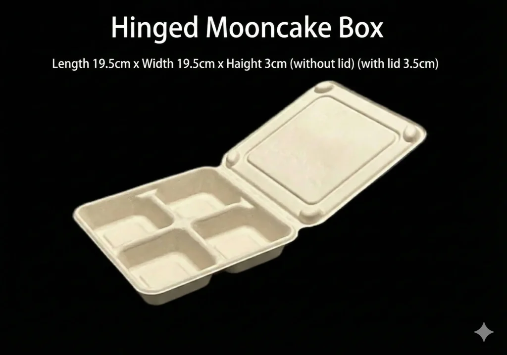 4-Compartment Hinged Mooncake Box – Biodegradable Sugarcane Bagasse Gift Box