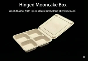 4-Compartment Hinged Mooncake Box – Biodegradable Sugarcane Bagasse Gift Box