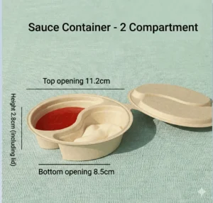 2-Compartment Sugarcane Bagasse Sauce Container with Hinged Lid (Dual Dip Cup)