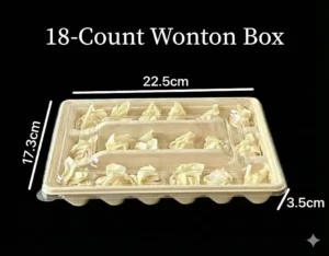 18-Count Wonton Box – Sugarcane Bagasse Tray with Clear PET Lid